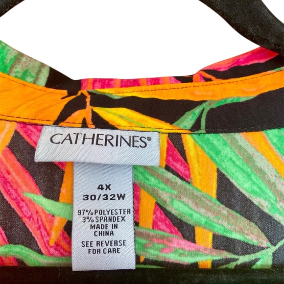 Catherine’s Mens 4X Button up bright Hawaiian shirt colorful leaves 80’s style - Picture 2 of 5